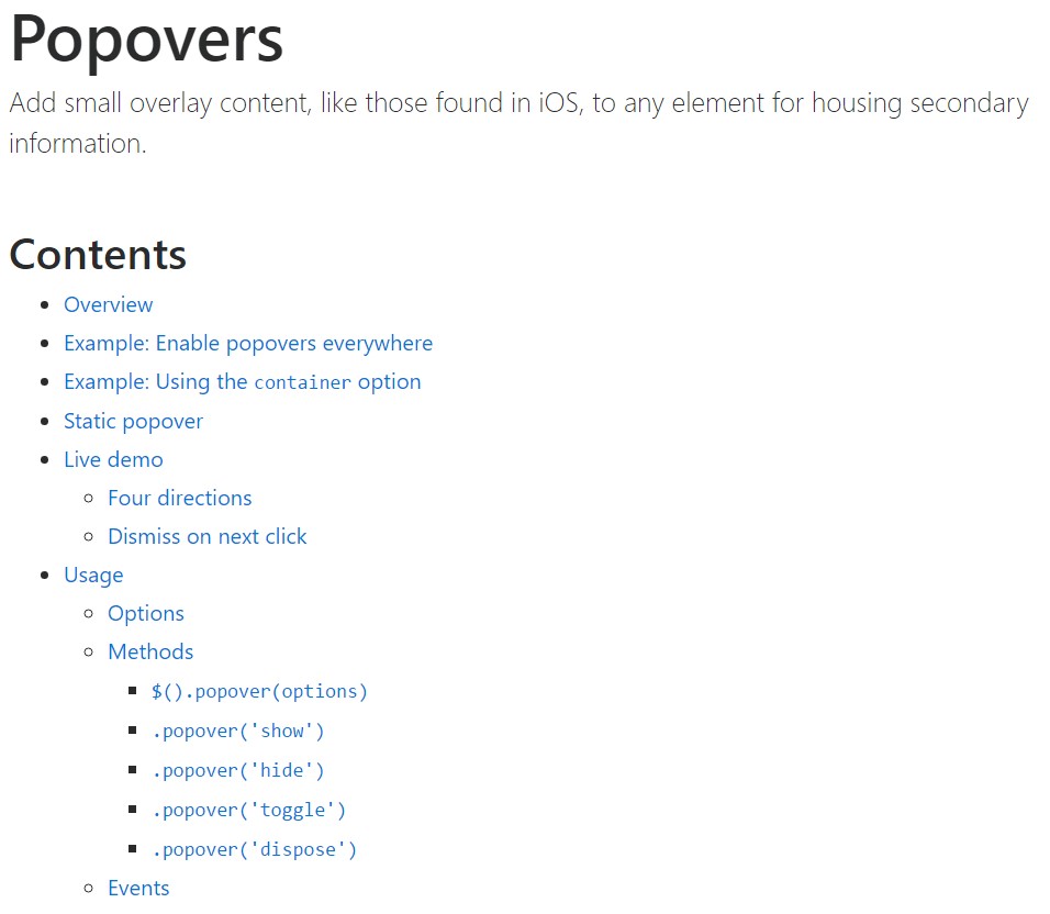 Bootstrap popovers  formal documentation